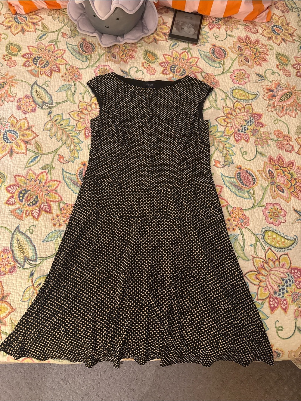 Chaps Black Polka Dot Midi Dress